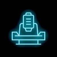 Neon icon of printer printing a document on black background vector