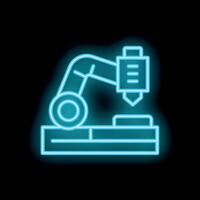 Neon sign of robotic arm working in factory vector