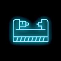 Neon blue lathe machine icon glowing on black background vector