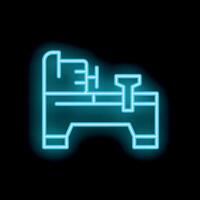 Neon sign of a lathe machine glowing on a black background vector