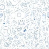 Sea life doodles monochrome seamless pattern for wallpaper, textile prints, wrapping paper, banners, backgrounds, digital paper, etc. EPS 10 vector