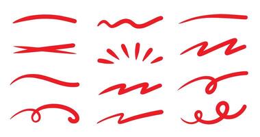 Red squiggle brush scribble underline. Marker pen emphasis highlight red swoosh stroke. swoosh brush underline set for accent, marker emphasis squiggle element. vector