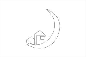A minimalist design featuring houses and a crescent shape, symbolizing community and growth. vector