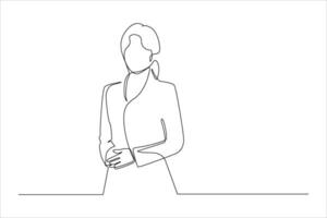 A minimalist line drawing of a person standing with hands clasped, conveying professionalism. vector