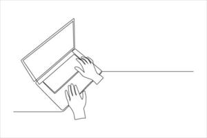 A minimalist illustration of hands typing on a laptop, emphasizing technology and communication. vector