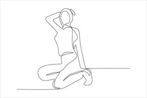 A minimalist line drawing of a seated figure in a thoughtful pose. vector