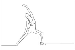 A continuous line drawing of a person stretching in a yoga pose. vector