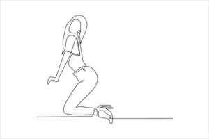A minimalist line drawing of a woman in a kneeling pose, emphasizing form and movement. vector