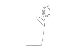 A minimalist line drawing of a tulip flower with a stem and leaf. vector