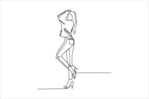 A minimalist line drawing of a woman in stylish attire, posed elegantly. vector