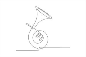 A continuous line drawing of a brass instrument, showcasing artistic simplicity and elegance. vector