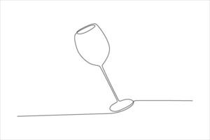A minimalist line drawing of a tilted wine glass resting on a surface. vector