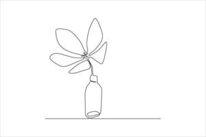 A minimalist line drawing of a flower in a bottle on a simple background. vector
