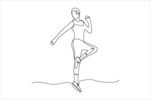 A minimalist line drawing of a person in a dynamic pose, suggesting movement and activity. vector