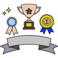 Achievement Ribbon with Badge and Trophy concept as An achievement ribbon with a badge and a trophy set against a dreamy background offering ample space for text vector