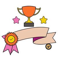 Achievement Medal with Ribbon and Trophy concept as An achievement medal with a ribbon and a trophy set against a whimsical background offering ample space for t vector