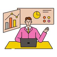 Accountant with Financial Software and Digital Ledger in Futuristic Office concept as Long shot of an accountant using financial software and a digital ledger in vector
