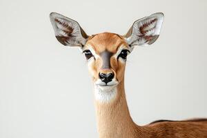 A close up of a deer with a white background photo