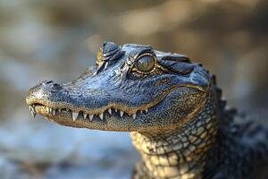 A close up of a crocodile's head photo