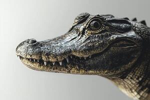 A close up of a crocodile's head photo