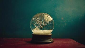 A snow globe with a tree inside photo