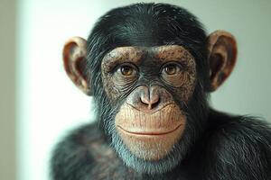 A close up of a chimpanzee with a big smile photo