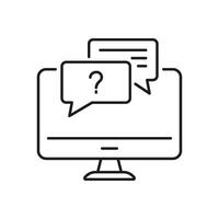 Desktop Computer with Message Speech Bubbles Line Icon. Online Support Outline Symbol. Help, Communication and Assistance. Editable Stroke. Isolated Illustration vector