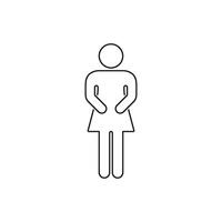 Female Figure Restroom or WC Symbol in Line Style. Standing Posture Outline Icon. Woman Person with Hands Clasped in Front. Editable Stroke. Isolated Illustration vector
