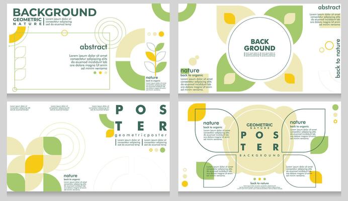 Nature Geometric Tree Leaf Plant Background. Set of 4 modern simple flat style. Suitable for poster, cover, slide, social media, banner, or flyer