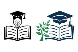 Modern Education Icon with Tree of Knowledge, Graduation Cap, and Open Book vector