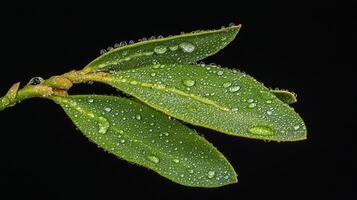 A close up of a leaf with water droplets on it photo