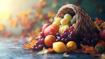 A basket full of fruits and vegetables on a table photo