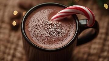 A hot chocolate with a candy cane in it photo
