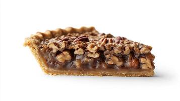 A piece of pecan pie with nuts on top photo