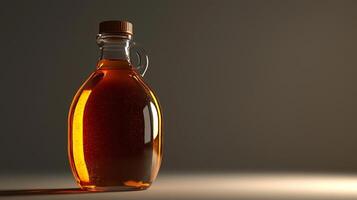 A bottle of syrup is shown on a table photo