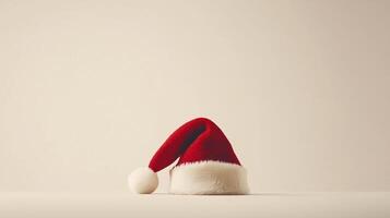 A santa hat is sitting on top of a table photo