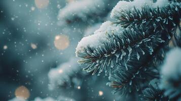 A close up of a pine tree with snow on it photo