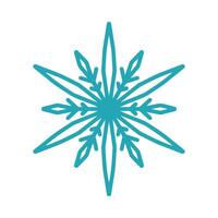 Blue snowflake, detailed hand drawn illustration. Graphic outline doodle drawing. Christmas and New Year symbol. Unique snowflake silhouette icon for winter designs and decoration. vector