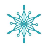 Blue snowflake, detailed hand drawn line illustration. Graphic outline doodle drawing. Christmas and New Year symbol. Unique snowflake silhouette icon for winter designs and decorations. vector