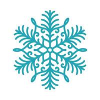 Blue snowflake, detailed hand drawn illustration. Graphic outline doodle drawing. Christmas and New Year symbol. Unique snowflake silhouette icon for frosty winter designs and decoration. vector