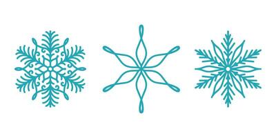 Detailed snowflakes set, beautiful hand drawn flat line illustration. Graphic outline drawing. Christmas and New Year symbol. Unique snowflake silhouette icons set for winter designs. vector