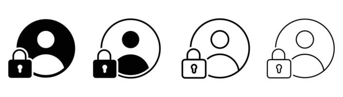 Lock user icon set. Security locked icon , Padlock icon button. secure, private, login privacy, security icons. Block user icon , Account register icon protection symbol on white background. vector