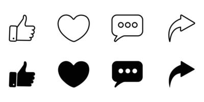 Like, comment, and share icon set. Social media post reaction concept. Like, Comment, Share. Social Media Icon Set Collection. use for UI and web design. vector