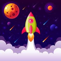 Background with space rocket flying in the sky vector