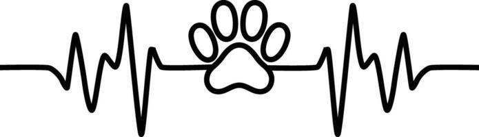 Heartbeat design with paw print for pet care vector
