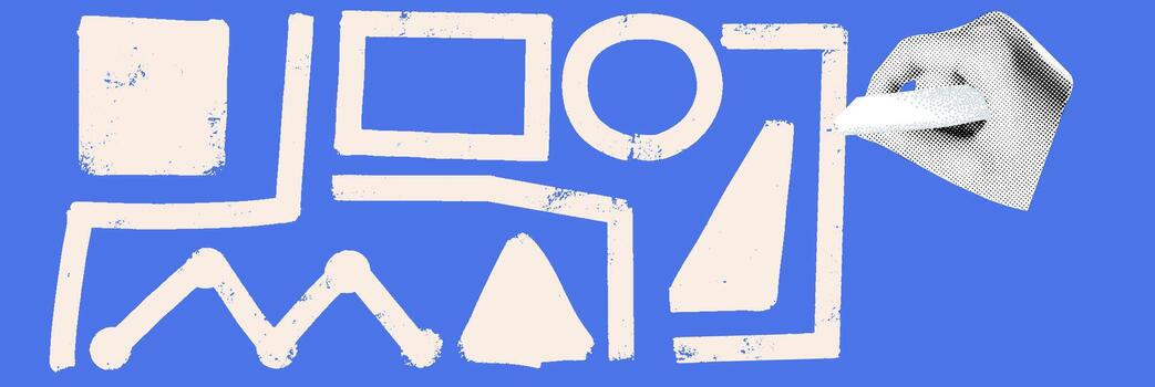 Hand drawn digital collage with halftone and bitmap elements illustrating teamwork, app development, and corporate success. vector