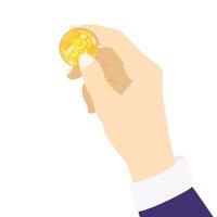 Bitcoin Coin hold in hand. Coin bitcoin. Mining crypto currency. Digital money. illustration. Blockchain cryptocurrency. Isolated on white background. Virtual earning money vector
