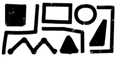 Playful Grunge Shape Set. Bold Ink Curves and Irregular Lines with Brush Strokes and Scribbles. Abstract Hand Drawn Elements, Organic Waves, and Geometric Figures in . vector