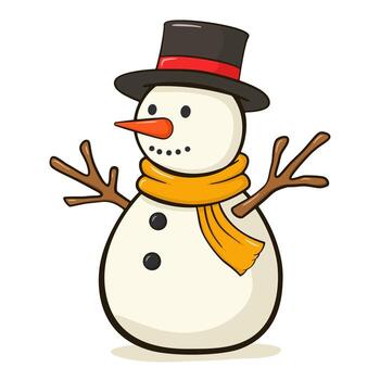 monigote de nieve con un sombrero y un bufanda. dibujos animados ilustración vector