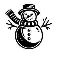 A black and white snowman with hat and scarf vector